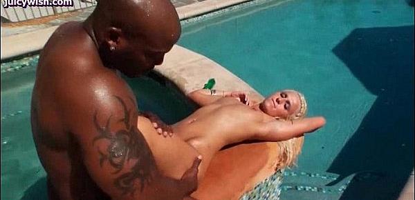  Sensual blonde having sex at pool